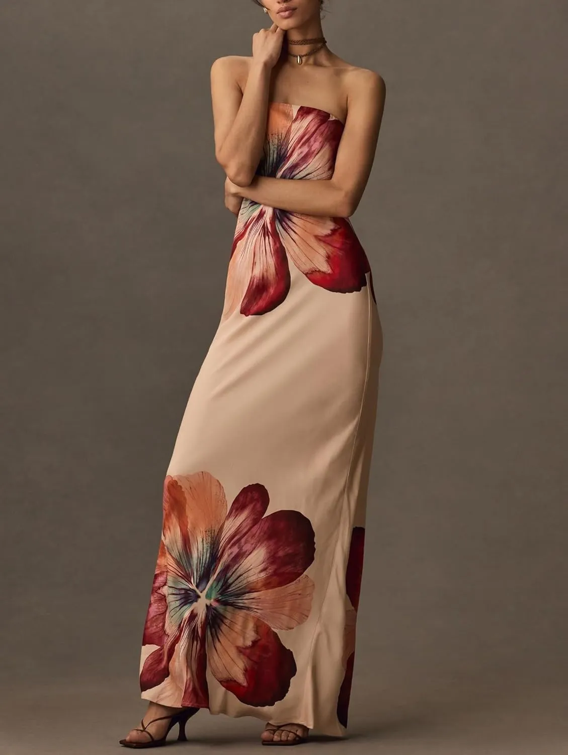 Women Summer Floral Maxi Dress Sexy Backless Bodycon Long Dresses with Scarf Formal Cocktail Tube Sundress