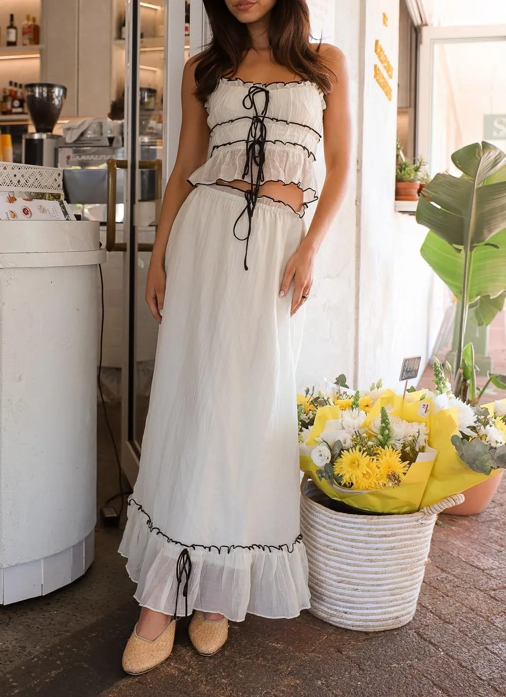 Women Summer Maxi Skirt Set Ruched Spaghetti Strap Crop Top Flowy Long Skirt Y2k Going Out 2 Piece Outfits Beachwear