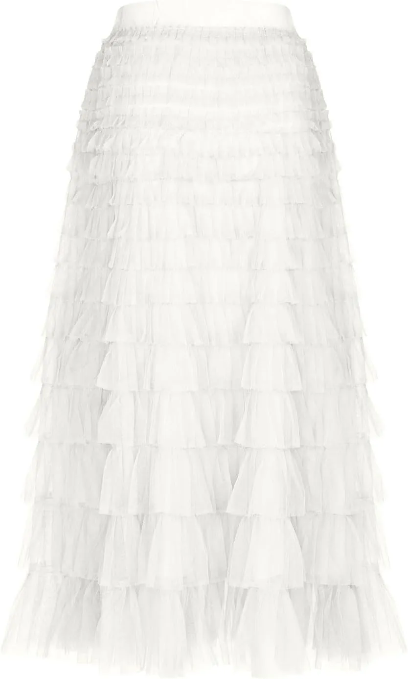 Women Tiered Layered Ruffle Skirts High Waist Elegant Midi Length Skirt Cute A Line Cake Skirts fir Ladies