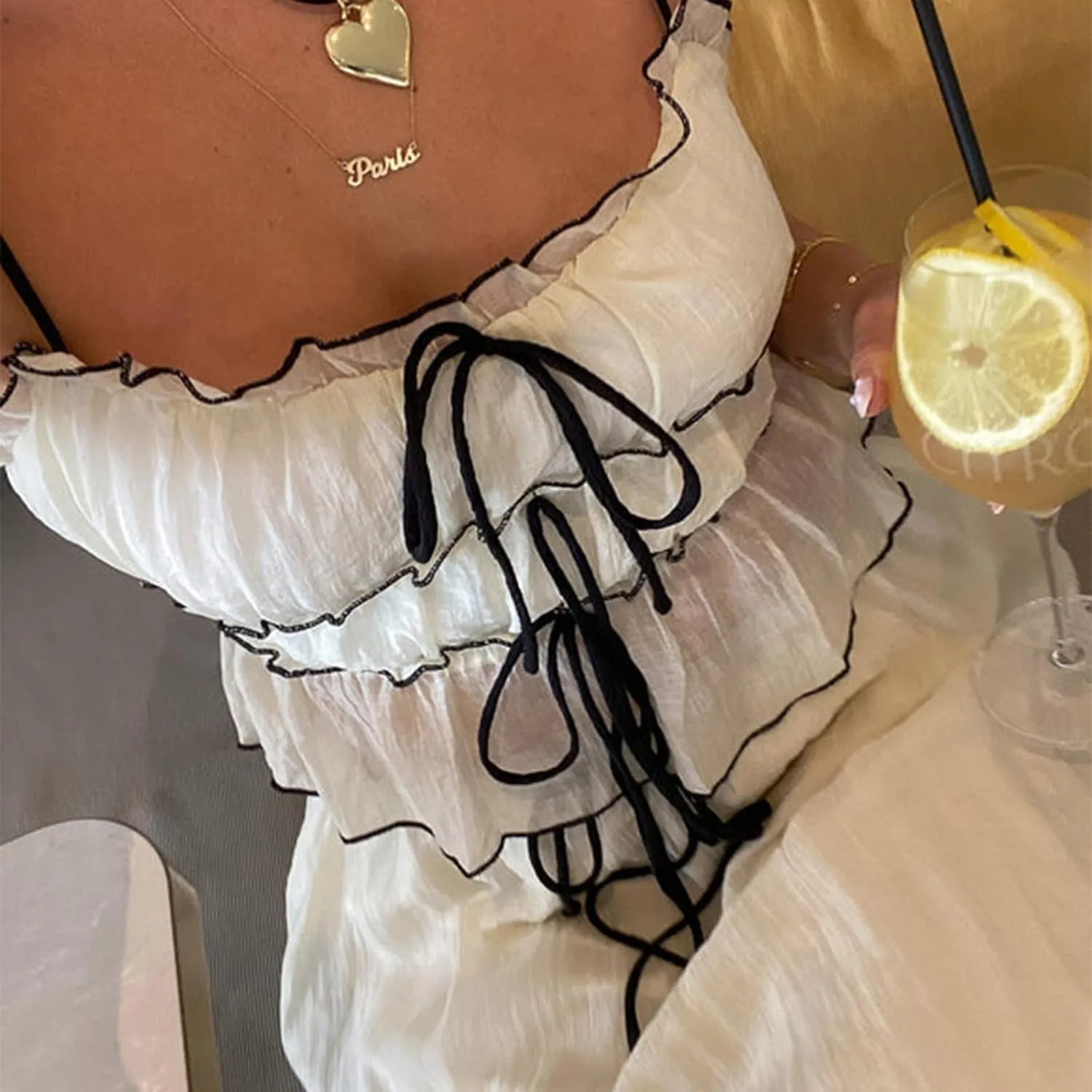 Women Two Piece Maxi Skirt Set Y2k Sleeveless Crop Cami Top Ruffle Tiered Flowy Long Skirt Vacation Beach Outfits