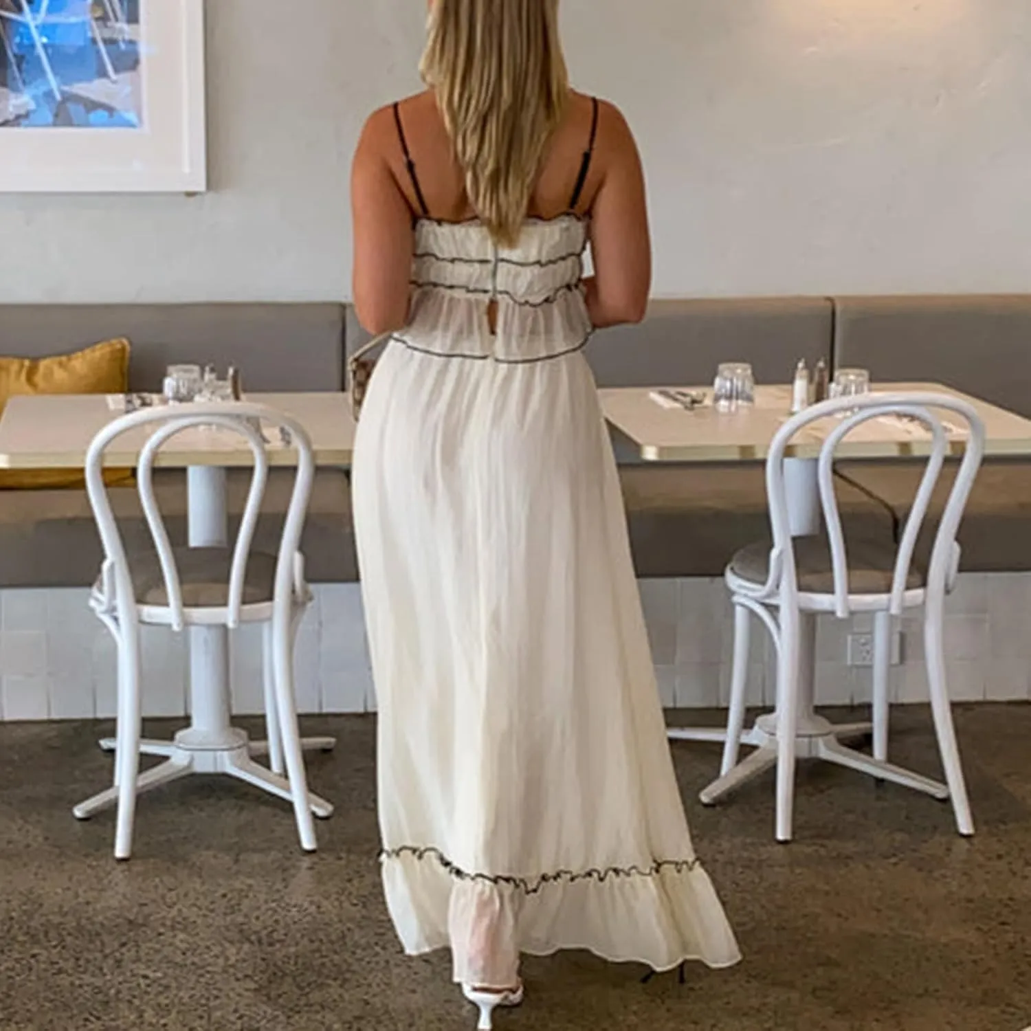 Women Two Piece Maxi Skirt Set Y2k Sleeveless Crop Cami Top Ruffle Tiered Flowy Long Skirt Vacation Beach Outfits