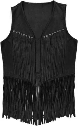 Women Vintage Western Fringe Vest Cowboy Cowgirl Clothes 70s Hippie Vest Tassel Country Concert Fringe Tops Shirts