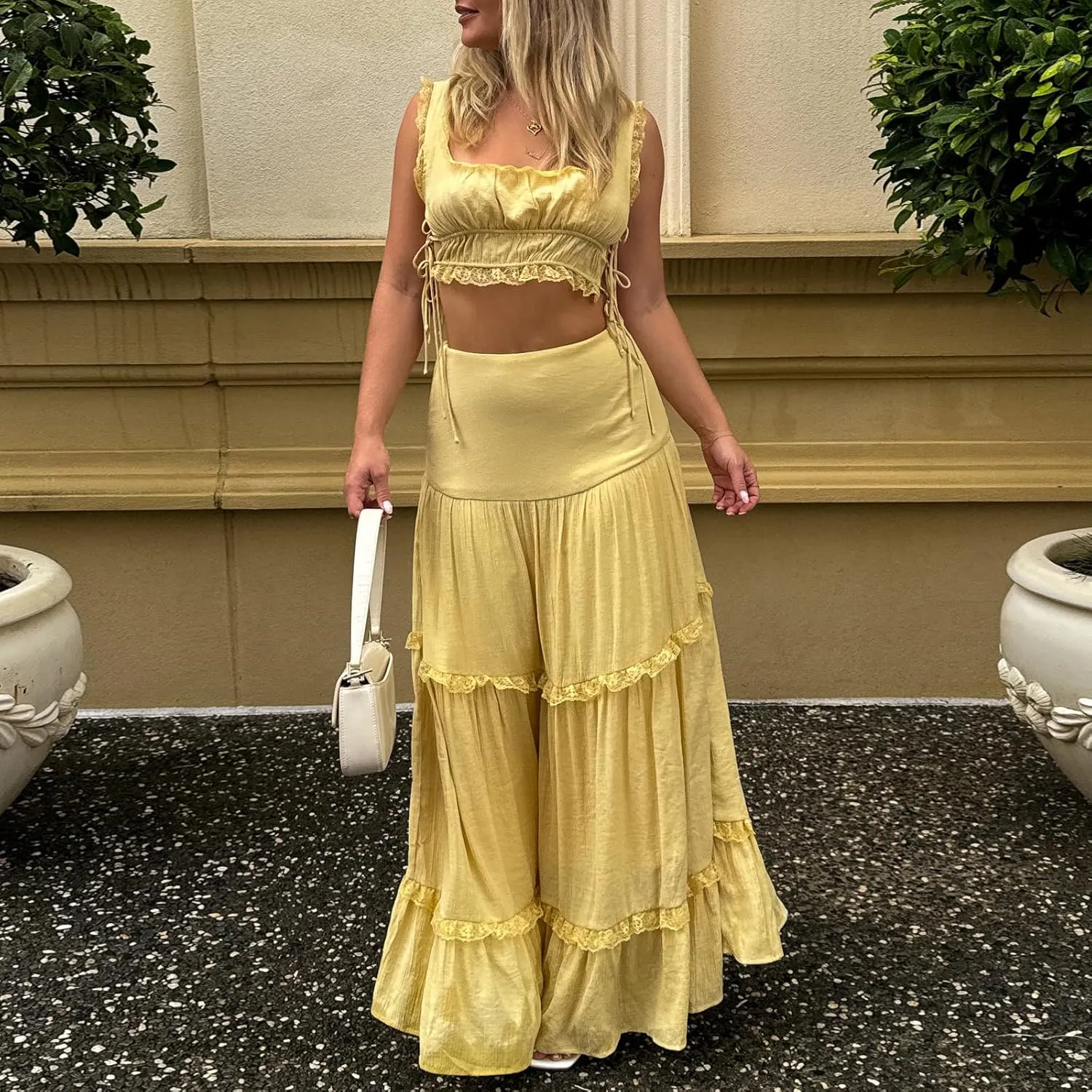Women Y2k 2 Piece Maxi Skirt Set Floral Crop Top Bodycon Long Skirt Going Out Streetwear Outfits