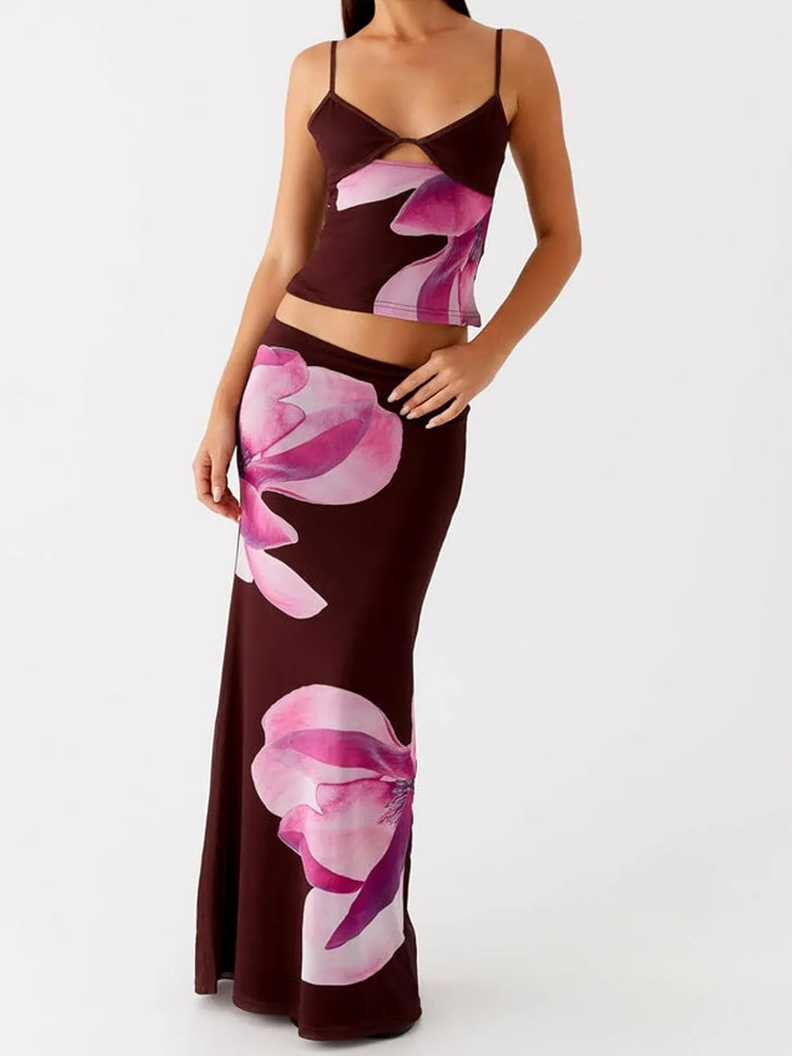 Women Y2k 2 Piece Skirt Sets Satin Backless Tank Top Bodycon Long Maxi Skirt Outfits Summer Beachwear
