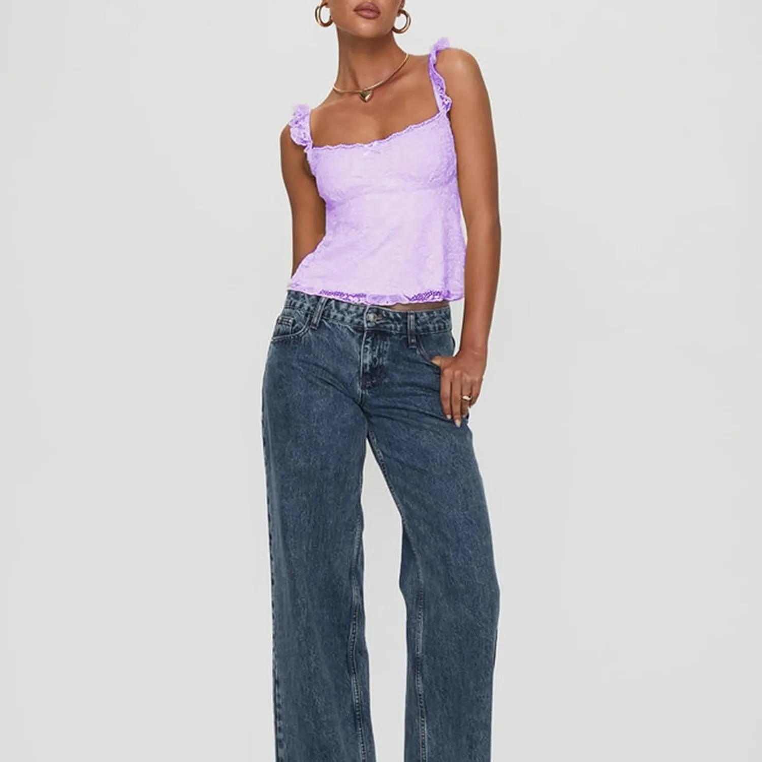 Women Y2k Lace Trim Tank Tops Camisole Spaghetti Strap Square Neck Sleeveless Vintage Going Out Shirts Streetwear