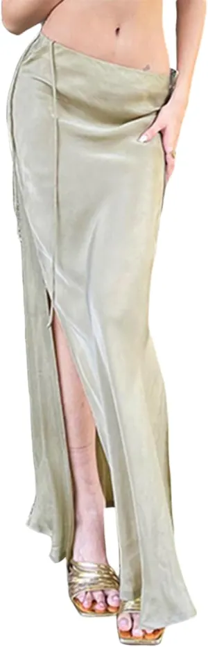 Women Y2k Pearl 2 Piece Skirts Set Square Neck Long Sleeve Crop Top Bodycon Maxi Long Skirt Suit Streetwear