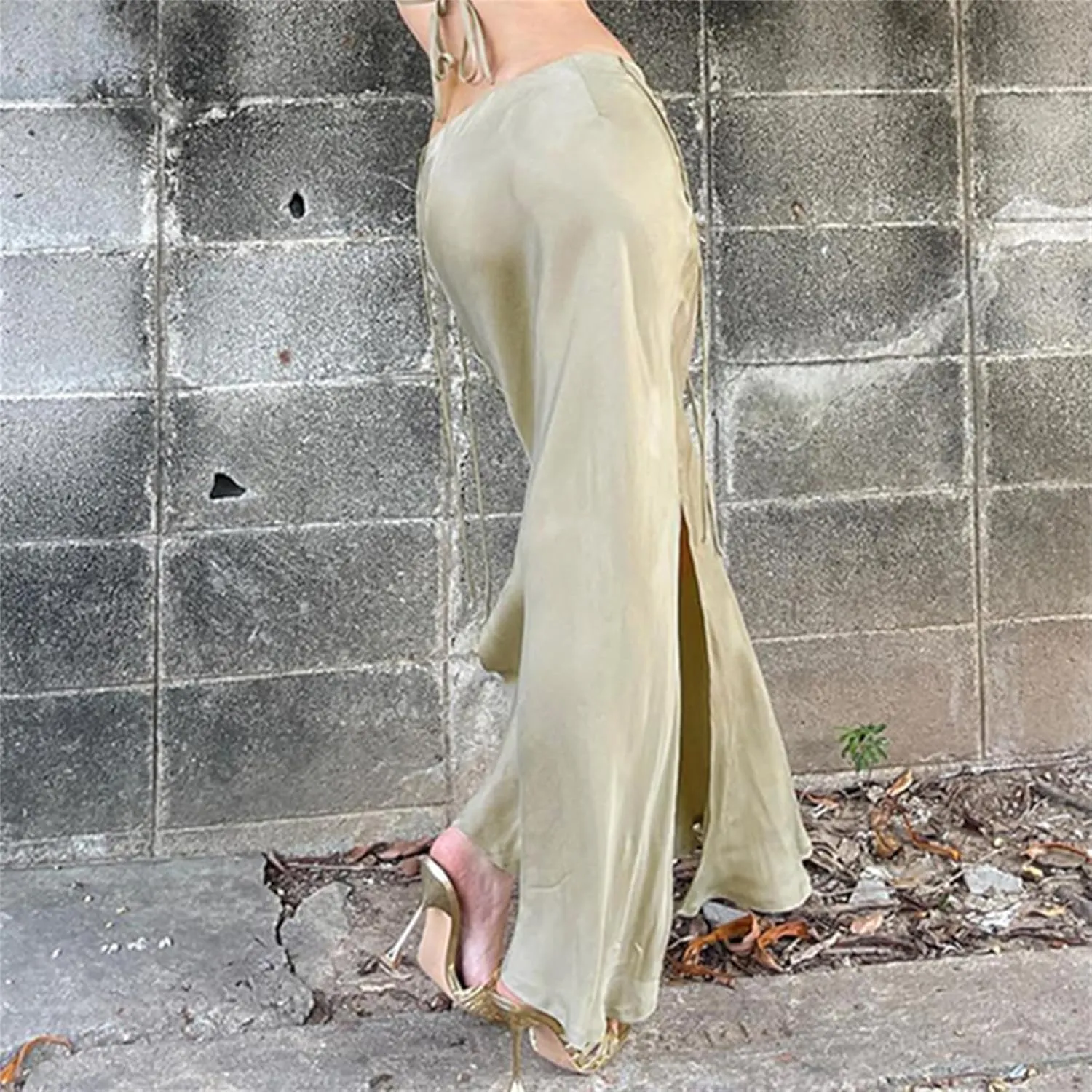 Women Y2k Pearl 2 Piece Skirts Set Square Neck Long Sleeve Crop Top Bodycon Maxi Long Skirt Suit Streetwear