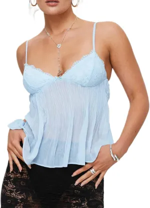 Women Y2k Peplum Cami Top Spaghetti Strap V Neck Ruffle Hem Babydoll Tank Tops Aesthetic Going Out Camisoles