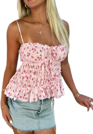 Women Y2k Peplum Cami Top Spaghetti Strap V Neck Ruffle Hem Babydoll Tank Tops Aesthetic Going Out Camisoles