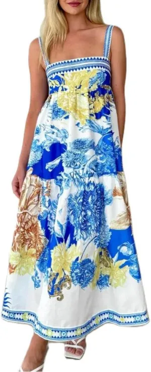 Women Y2k Spaghetti Strap Maxi Dress Boho Floral Print Long Dress Flowy Beach Sundress Summer Streetwear