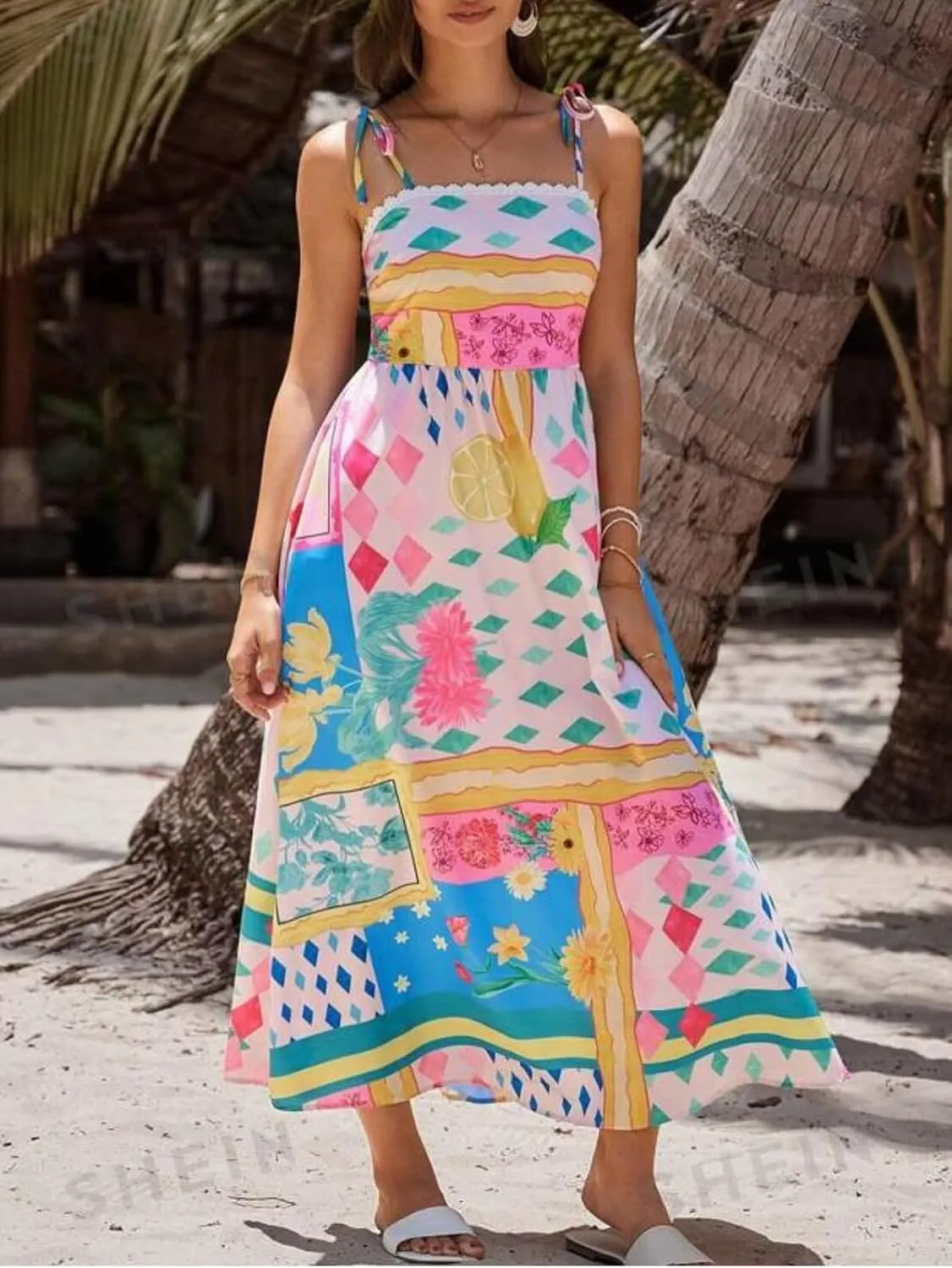Women Y2k Spaghetti Strap Maxi Dress Boho Floral Print Long Dress Flowy Beach Sundress Summer Streetwear