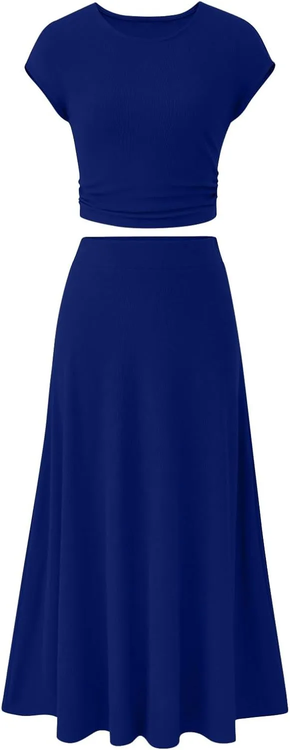 Women's 2 Piece Maxi Skirt Sets Summer Sets Pants Suits Dressy Elegant Long Sleeve Outfits High Waisted Long Outfit