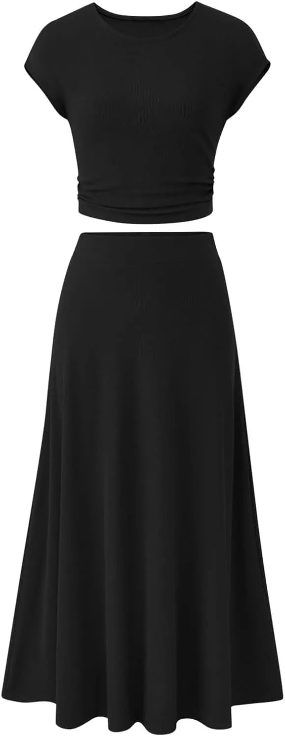Women's 2 Piece Maxi Skirt Sets Summer Sets Pants Suits Dressy Elegant Long Sleeve Outfits High Waisted Long Outfit