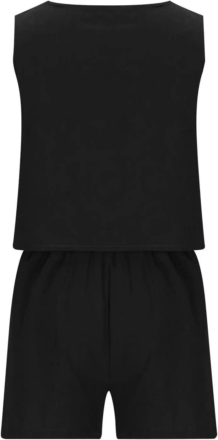 Women's 2 Piece Sets Linen Tank Cropped Tops Matching Lounge Shorts Sets for Women Summer Two Piece Outfits Pajamas