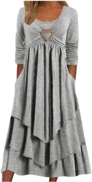Womens 2024 Fall Dresses for Wedding Guest Casual Plus Size Cute Heart Long Sleeve Tiered Maxi Dress with Pockets