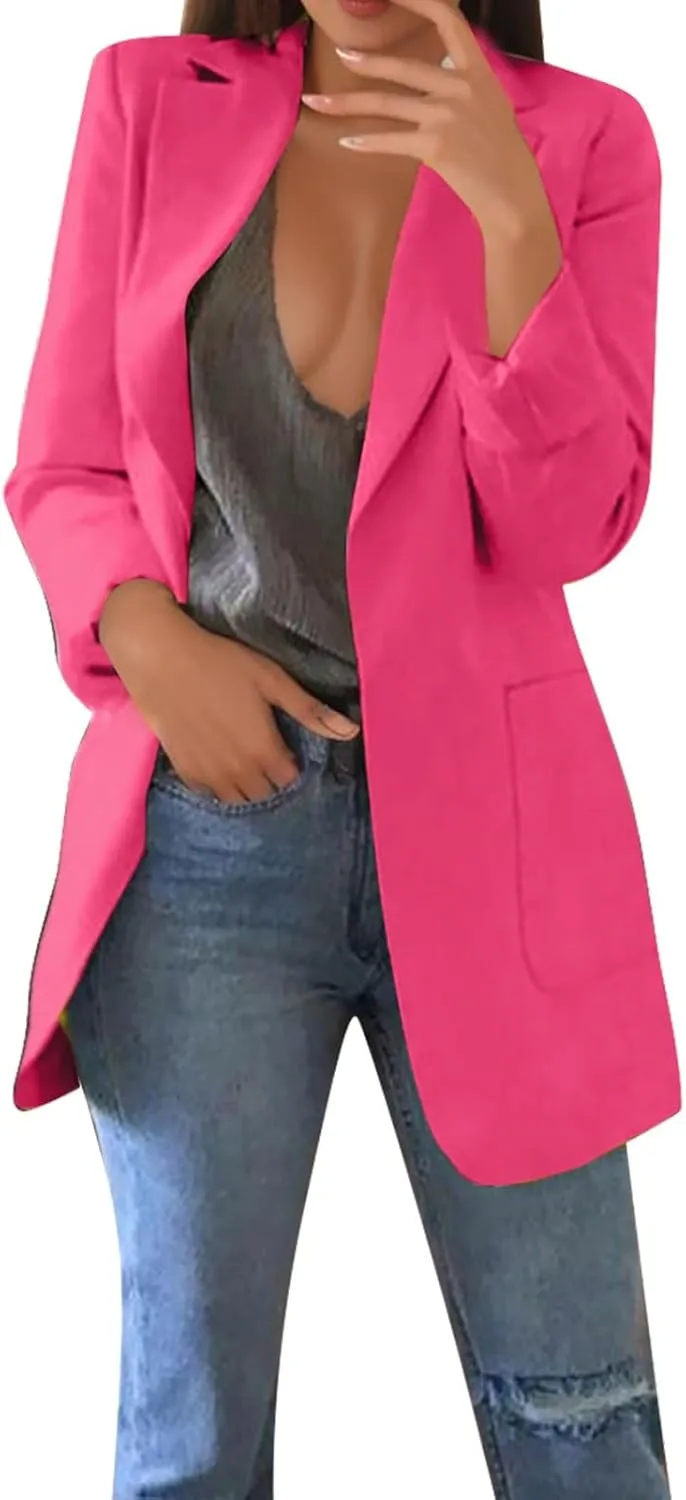 Womens 2024 Fashion Solid Overcoat Open Front Long Sleeve Outwear Lightweight Loose Oversized Jacket Coat Work Clothes