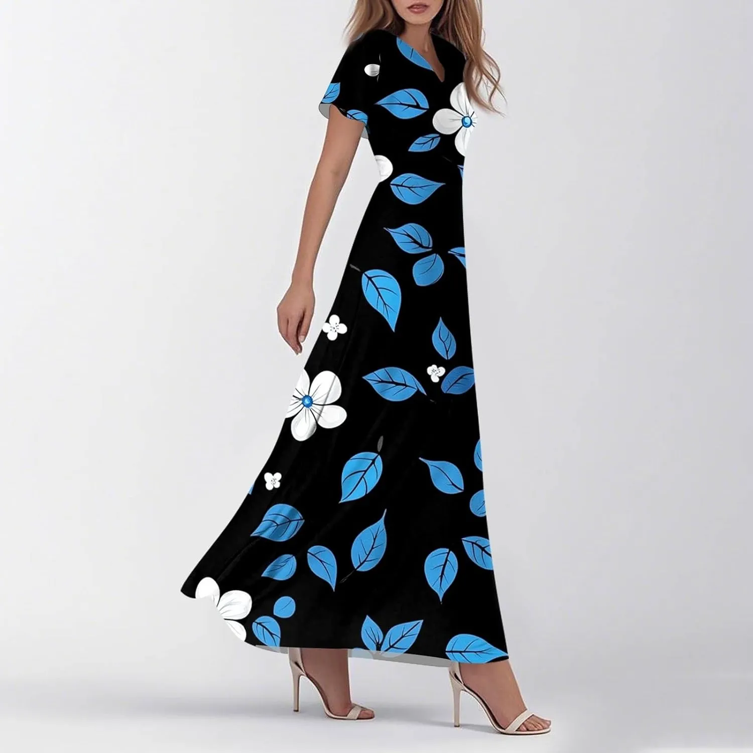 Women's Casual A-Line Dresses 2025 V Neck Short Sleeve Dress Empire Waist Boho Summer Sundress