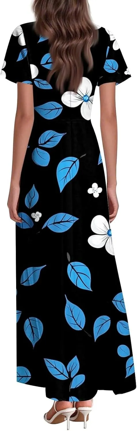 Women's Casual A-Line Dresses 2025 V Neck Short Sleeve Dress Empire Waist Boho Summer Sundress