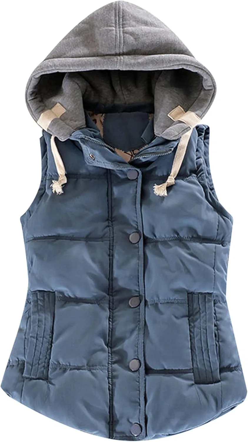 Women's Casual Quilted Padded Puffer Vest Plain Warm Vest with Removable Hooded