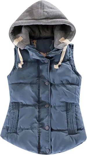 Women's Casual Quilted Padded Puffer Vest Plain Warm Vest with Removable Hooded