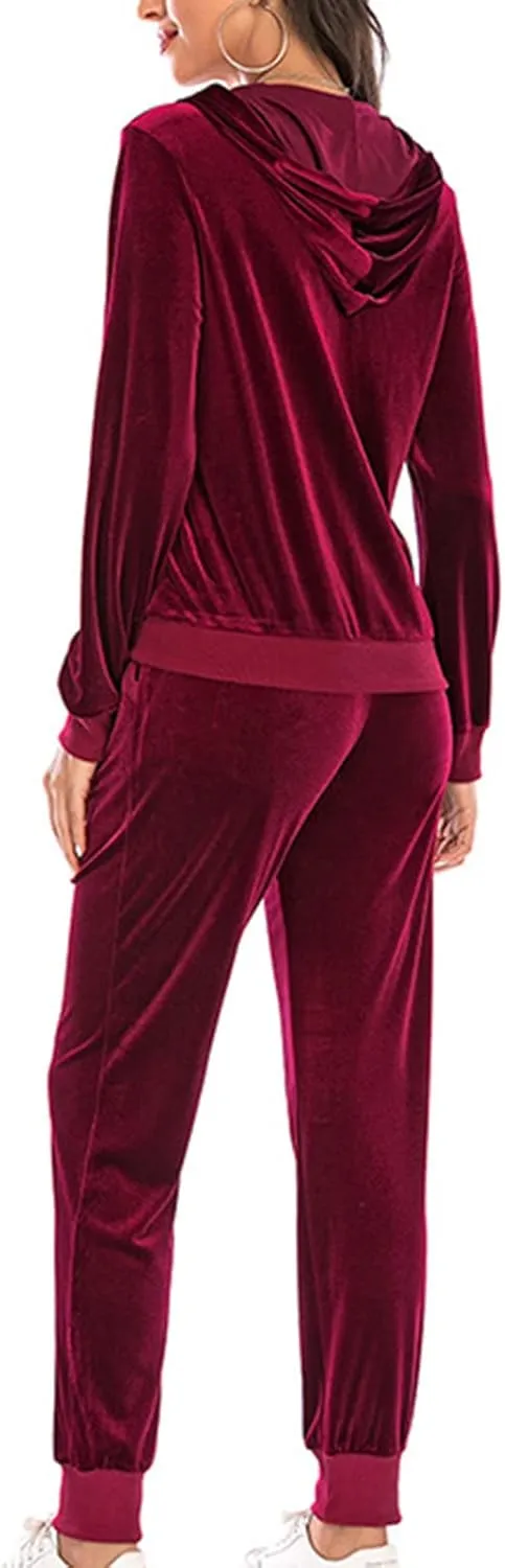 Women's Casual Tracksuit Velour Sweatsuits 2 Piece Set Velvet Outfits Comfy Lounge Sets Sweatshirts and Sweatpants