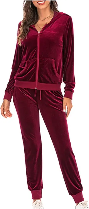 Women's Casual Tracksuit Velour Sweatsuits 2 Piece Set Velvet Outfits Comfy Lounge Sets Sweatshirts and Sweatpants