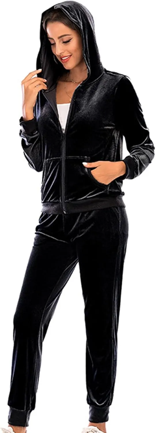 Women's Casual Tracksuit Velour Sweatsuits 2 Piece Set Velvet Outfits Comfy Lounge Sets Sweatshirts and Sweatpants