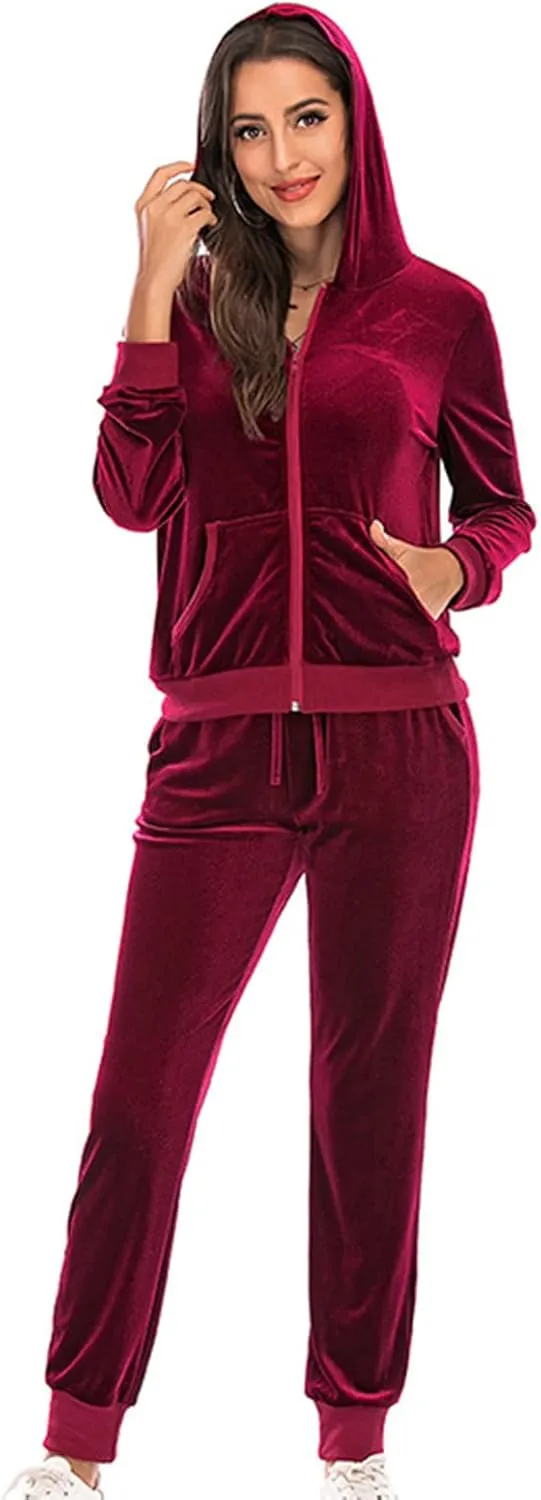 Women's Casual Tracksuit Velour Sweatsuits 2 Piece Set Velvet Outfits Comfy Lounge Sets Sweatshirts and Sweatpants