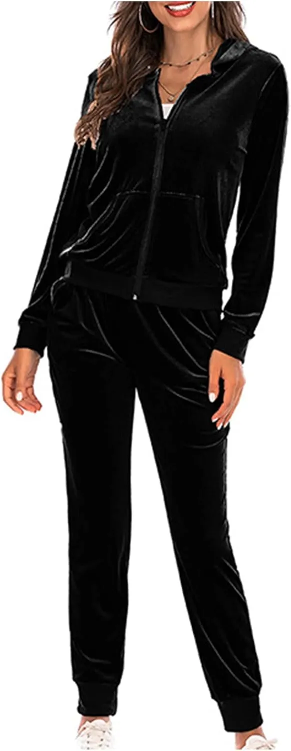 Women's Casual Tracksuit Velour Sweatsuits 2 Piece Set Velvet Outfits Comfy Lounge Sets Sweatshirts and Sweatpants