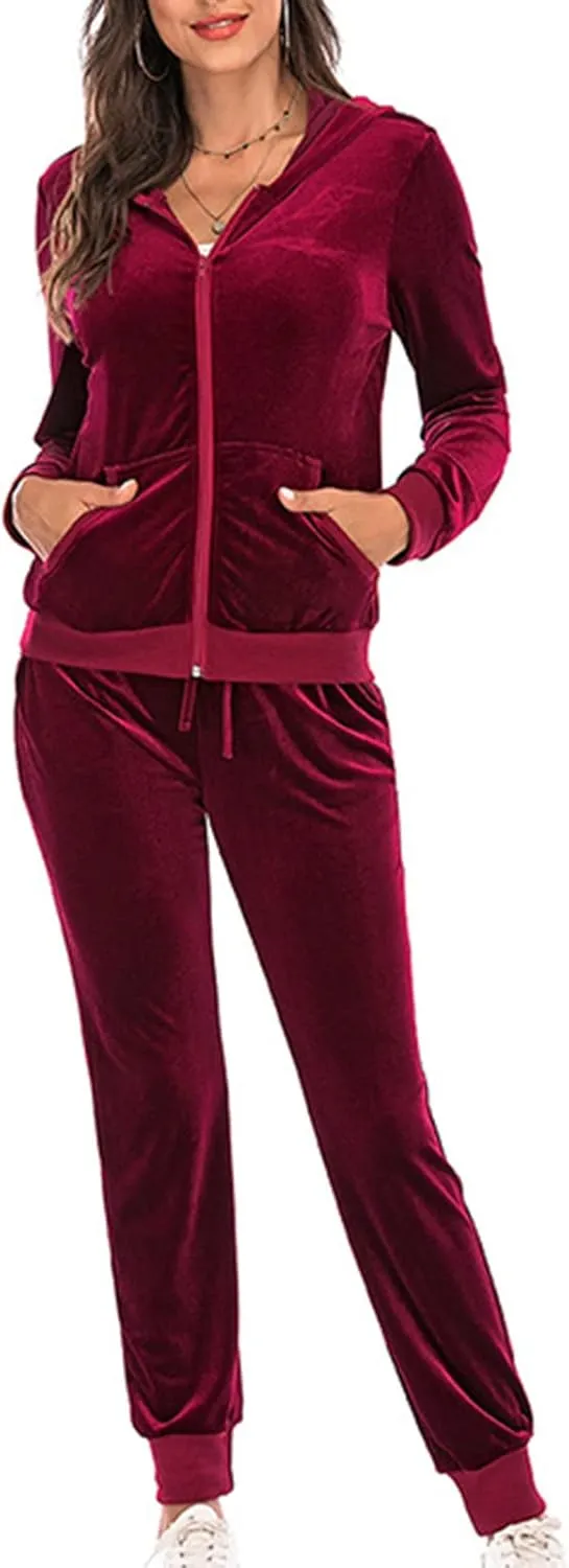 Women's Casual Tracksuit Velour Sweatsuits 2 Piece Set Velvet Outfits Comfy Lounge Sets Sweatshirts and Sweatpants