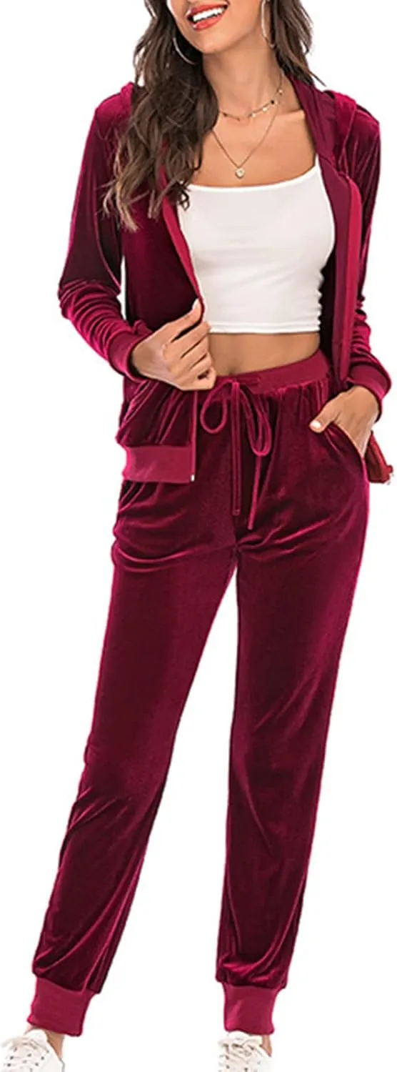 Women's Casual Tracksuit Velour Sweatsuits 2 Piece Set Velvet Outfits Comfy Lounge Sets Sweatshirts and Sweatpants