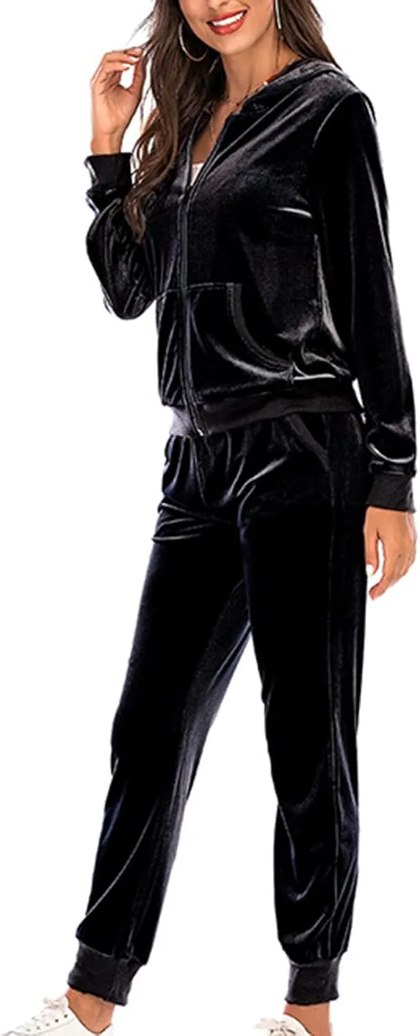 Women's Casual Tracksuit Velour Sweatsuits 2 Piece Set Velvet Outfits Comfy Lounge Sets Sweatshirts and Sweatpants