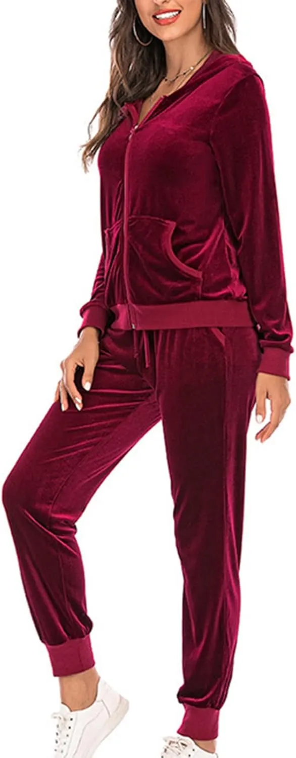 Women's Casual Tracksuit Velour Sweatsuits 2 Piece Set Velvet Outfits Comfy Lounge Sets Sweatshirts and Sweatpants