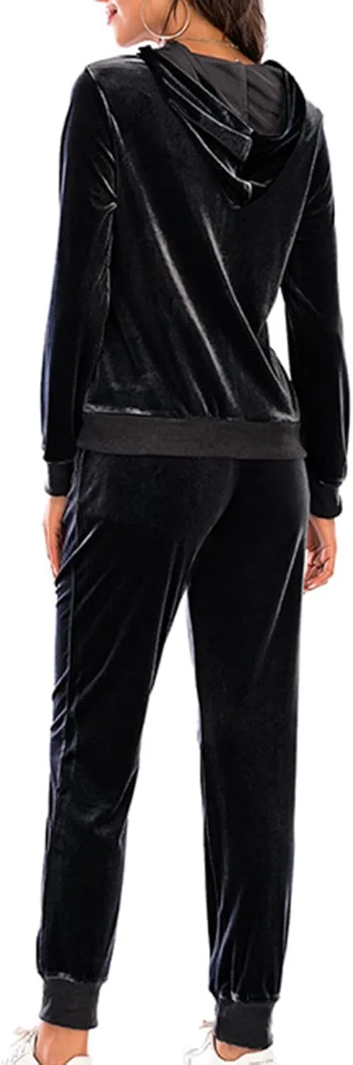 Women's Casual Tracksuit Velour Sweatsuits 2 Piece Set Velvet Outfits Comfy Lounge Sets Sweatshirts and Sweatpants