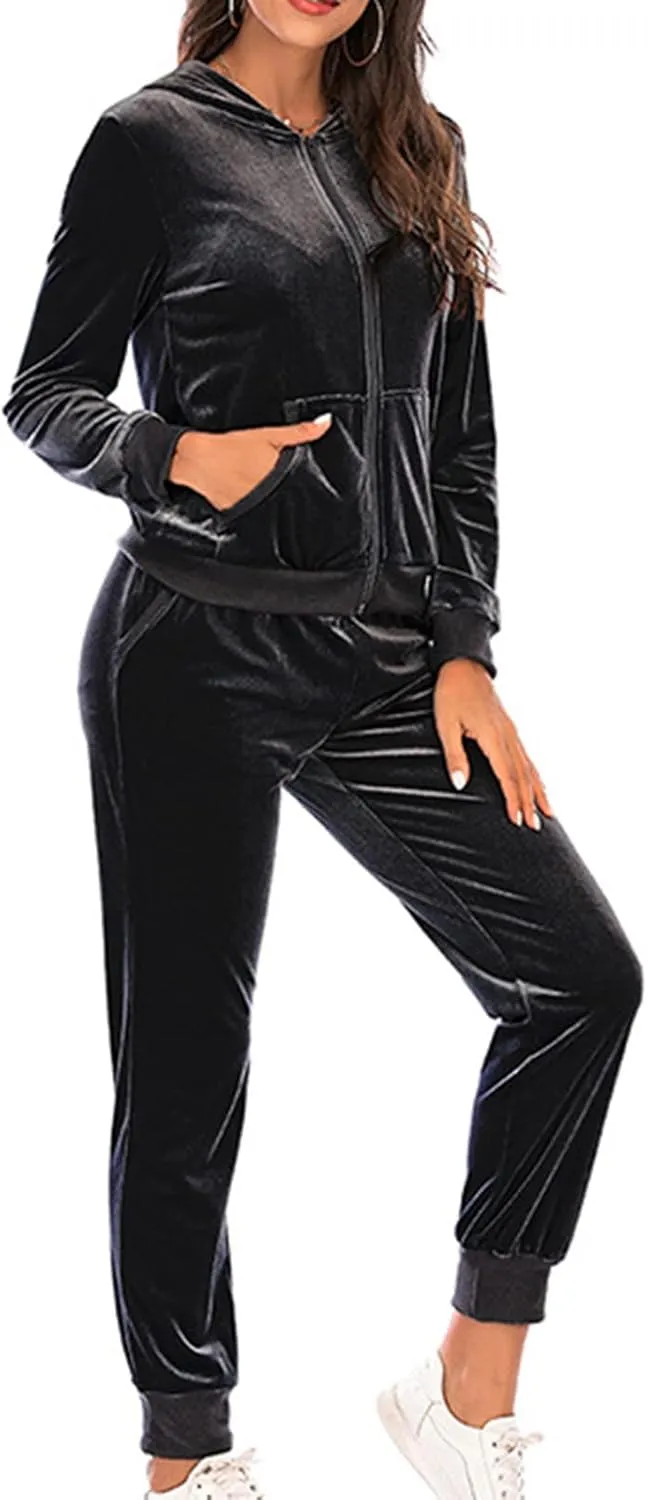 Women's Casual Tracksuit Velour Sweatsuits 2 Piece Set Velvet Outfits Comfy Lounge Sets Sweatshirts and Sweatpants