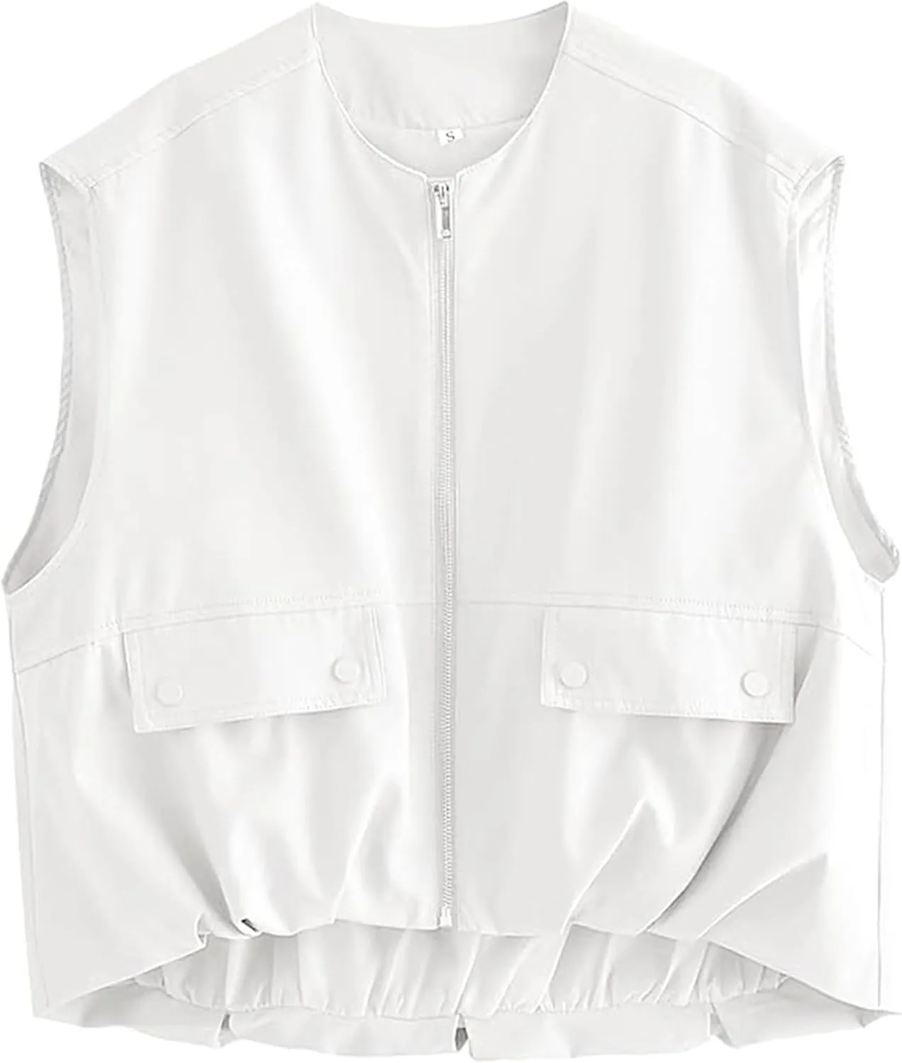 Womens Casual Zip Up Cargo Vest Top Oversized Lightweight Ruched Hem Sleeveless Blazer Jackets Vest Tops