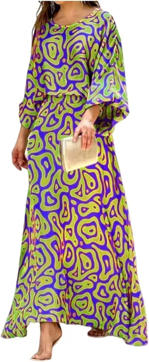 Women's Chiffon Printted Maxi Dress Summer Loose Printed Long Sleeve High Waist Top and Long Skirt Casual Set