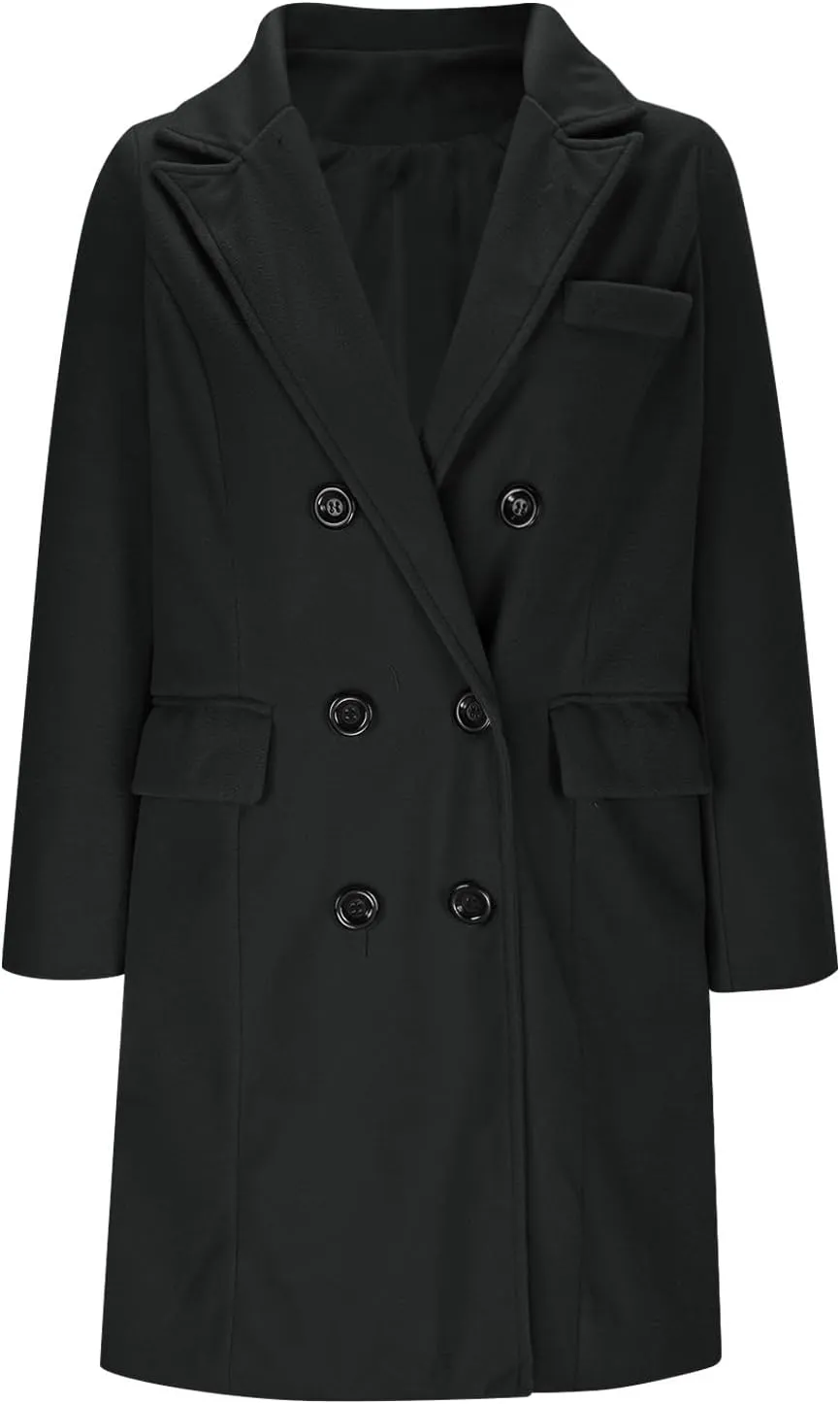 Women's Double Breasted Trench Coat Business Casual Lapel Slim Overcoat Long Blazer Jackets Plus Size Outwear
