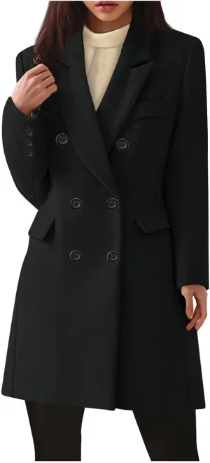 Women's Double Breasted Trench Coat Business Casual Lapel Slim Overcoat Long Blazer Jackets Plus Size Outwear