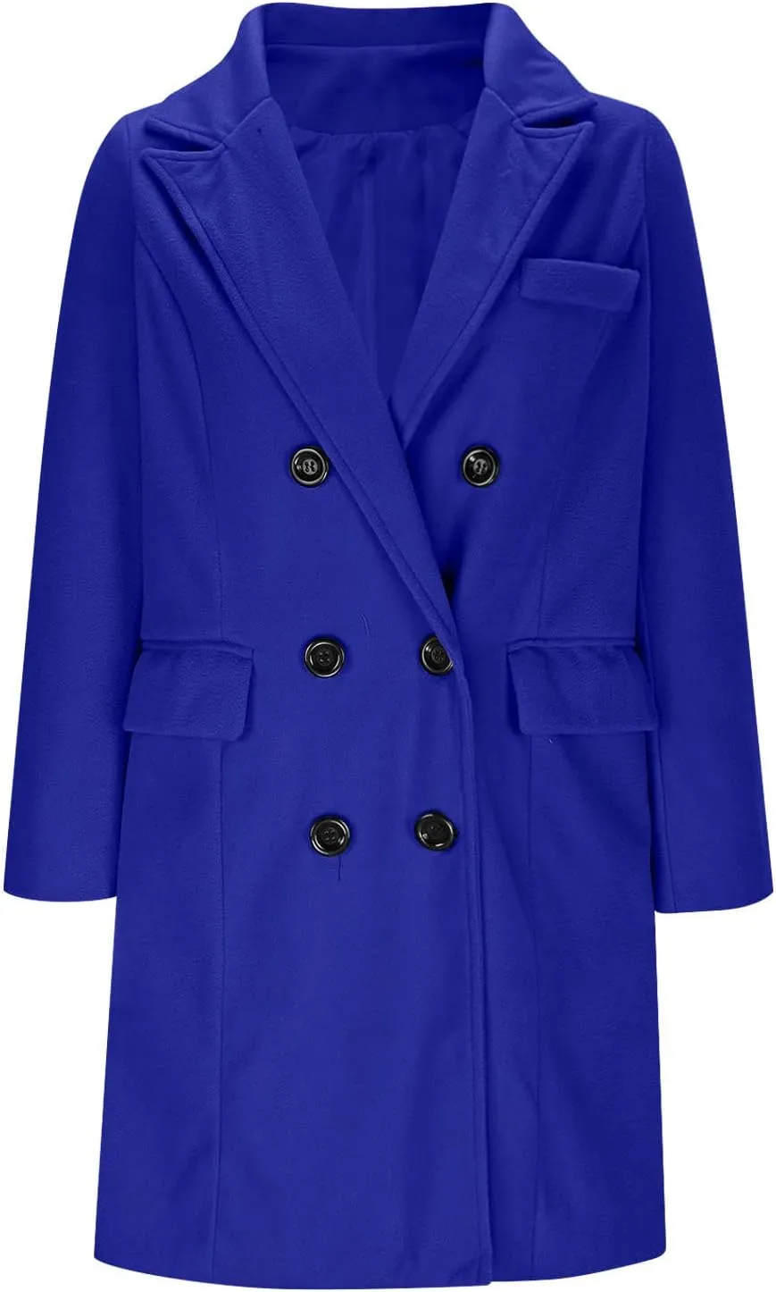 Women's Double Breasted Trench Coat Business Casual Lapel Slim Overcoat Long Blazer Jackets Plus Size Outwear