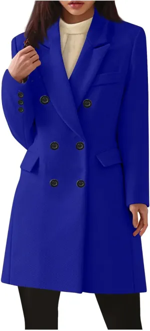 Women's Double Breasted Trench Coat Business Casual Lapel Slim Overcoat Long Blazer Jackets Plus Size Outwear
