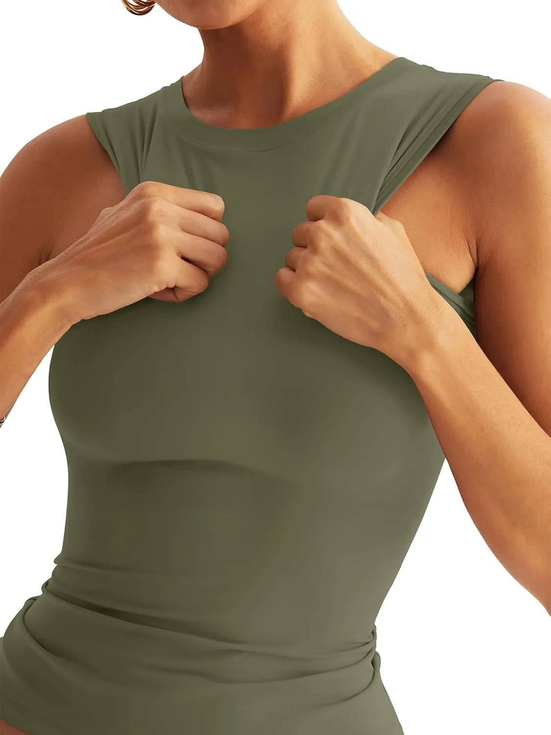 Womens Double Lined Racerback Tank Tops Sleeveless High Neck Fitted Basic Shirts