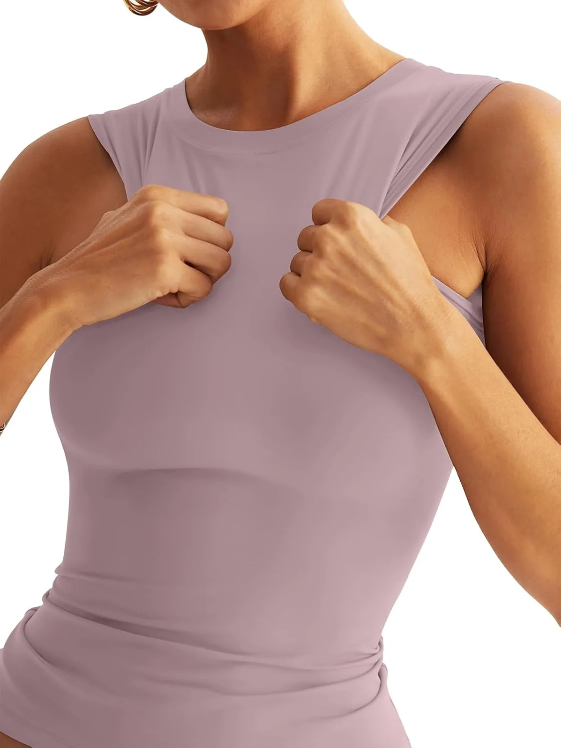 Womens Double Lined Racerback Tank Tops Sleeveless High Neck Fitted Basic Shirts