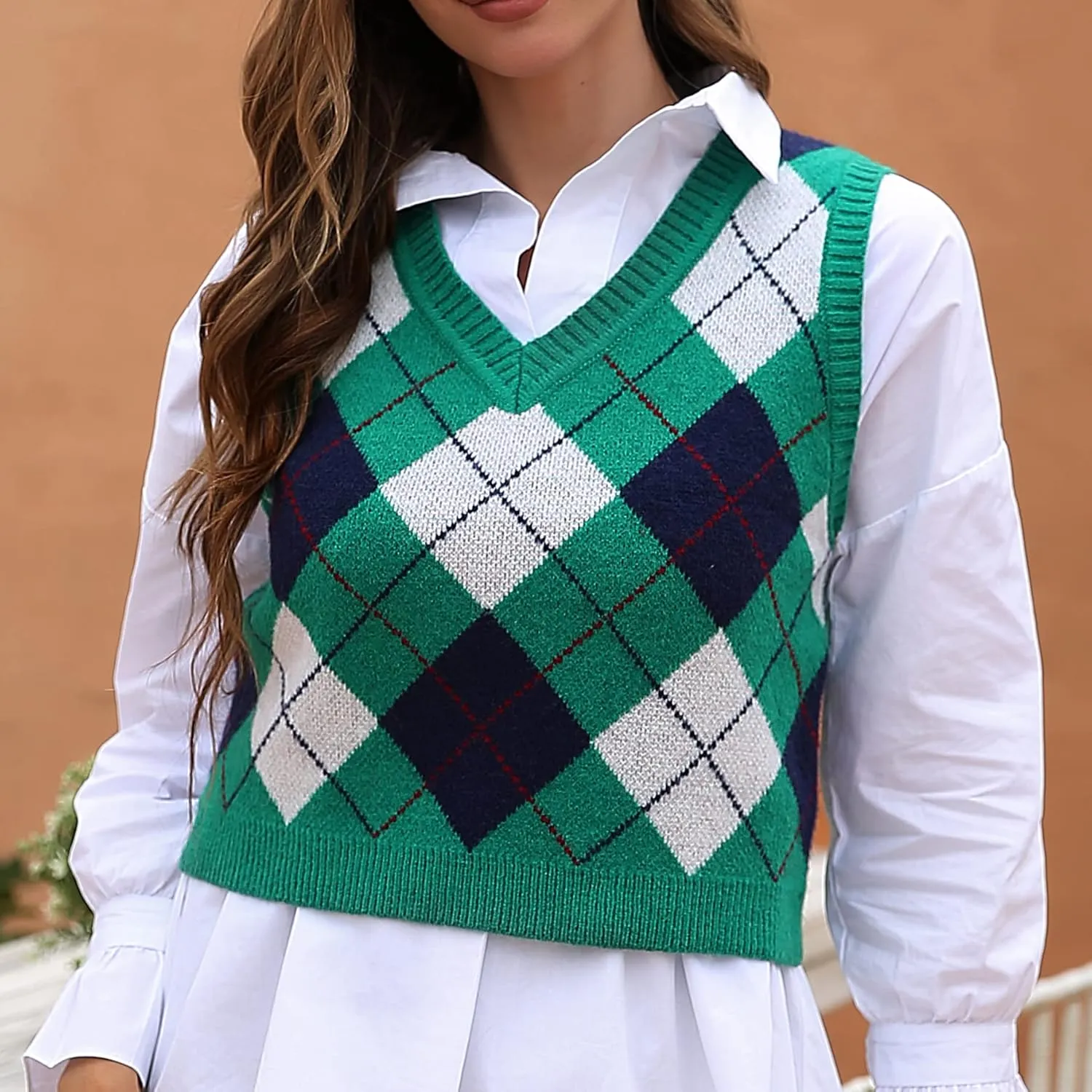 Women's Fashion Cropped Sweater Vest College Style Sleeveless Vest