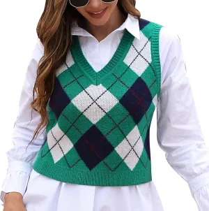 Women's Fashion Cropped Sweater Vest College Style Sleeveless Vest