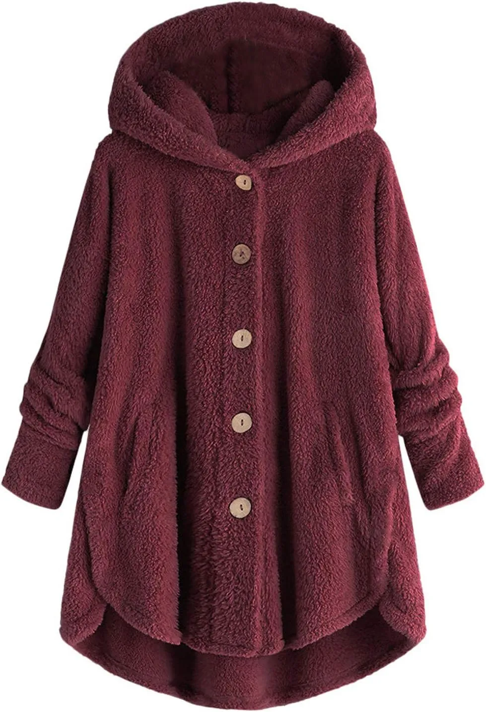 Womens Fleece Jacket with Hood Plus Size Winter Coat 2024 Button Down Faux Fur Sherpa Jacket Warm Outwear with Pocket