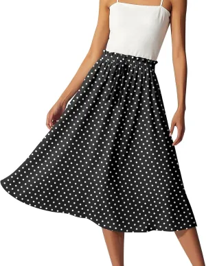 Women's Flowy Maxi Skirt Boho Summer Pleated High Waisted Casual Smocked Long Skirts with Pockets