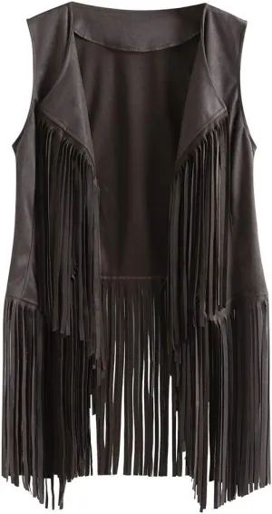 Womens Fringe Vest 70s Hippie Costume Sleeveless Cowgirl Western Faux Suede Tassel Leather Outerwear 2025