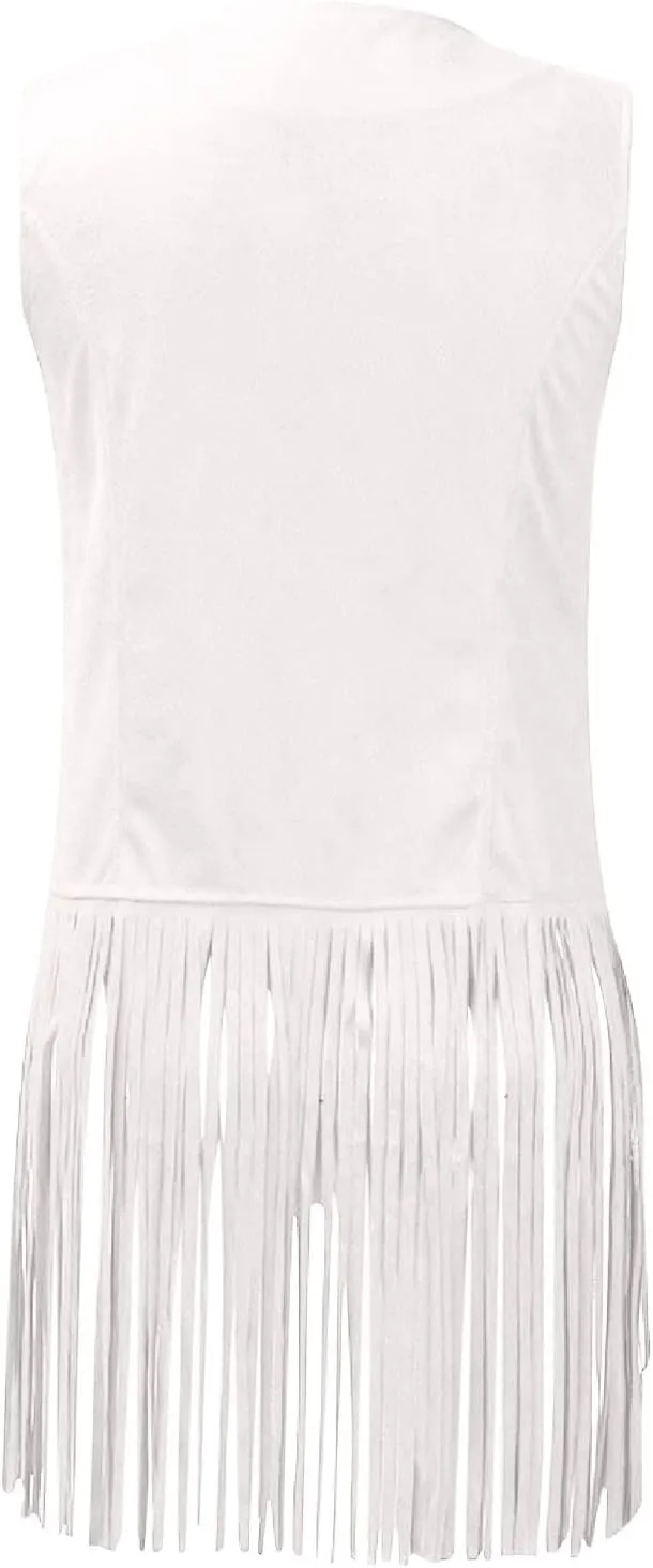 Womens Fringe Vest 70s Hippie Costume Sleeveless Cowgirl Western Faux Suede Tassel Leather Outerwear 2025