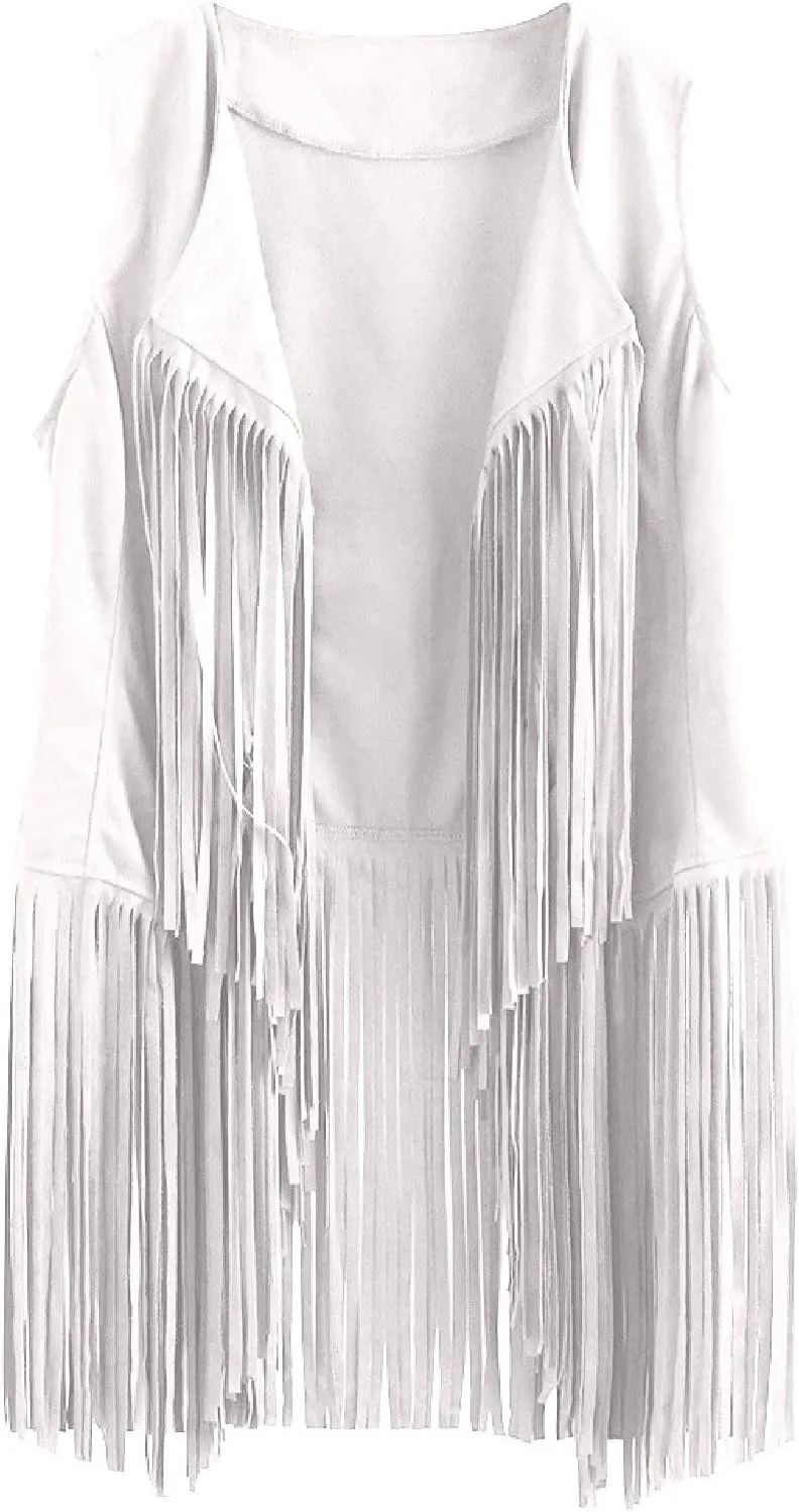 Womens Fringe Vest 70s Hippie Costume Sleeveless Cowgirl Western Faux Suede Tassel Leather Outerwear 2025